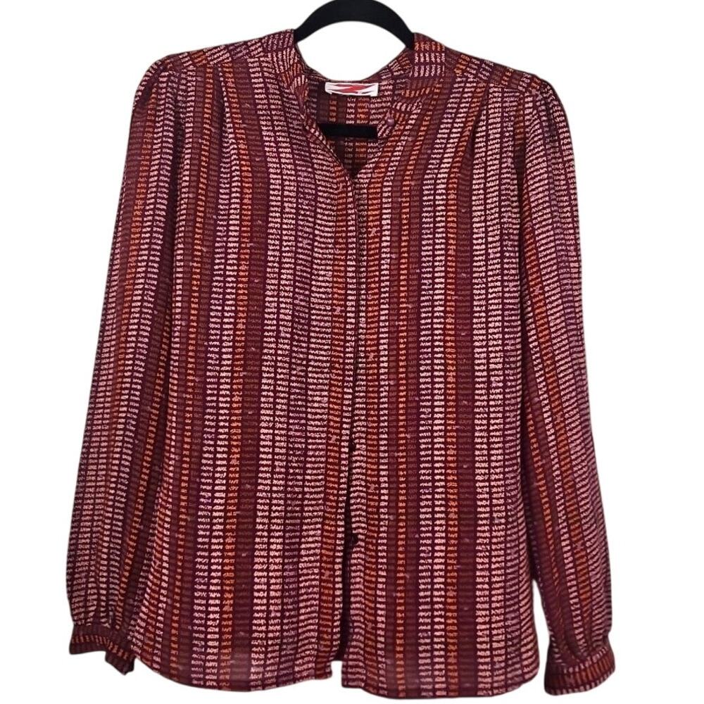 Indie Sleaze Vintage 80s 90s Z Cavaricci Red Sheer Top M Long Sleeve Button Down